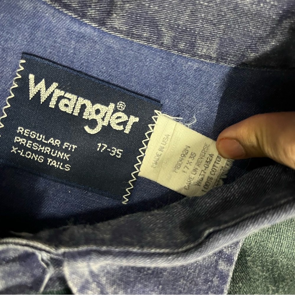 VTG Wrangler Brushpopper Shirt‎ XL 17-35 Striped Maroon Green Blue Western Rodeo - Picture 5 of 5